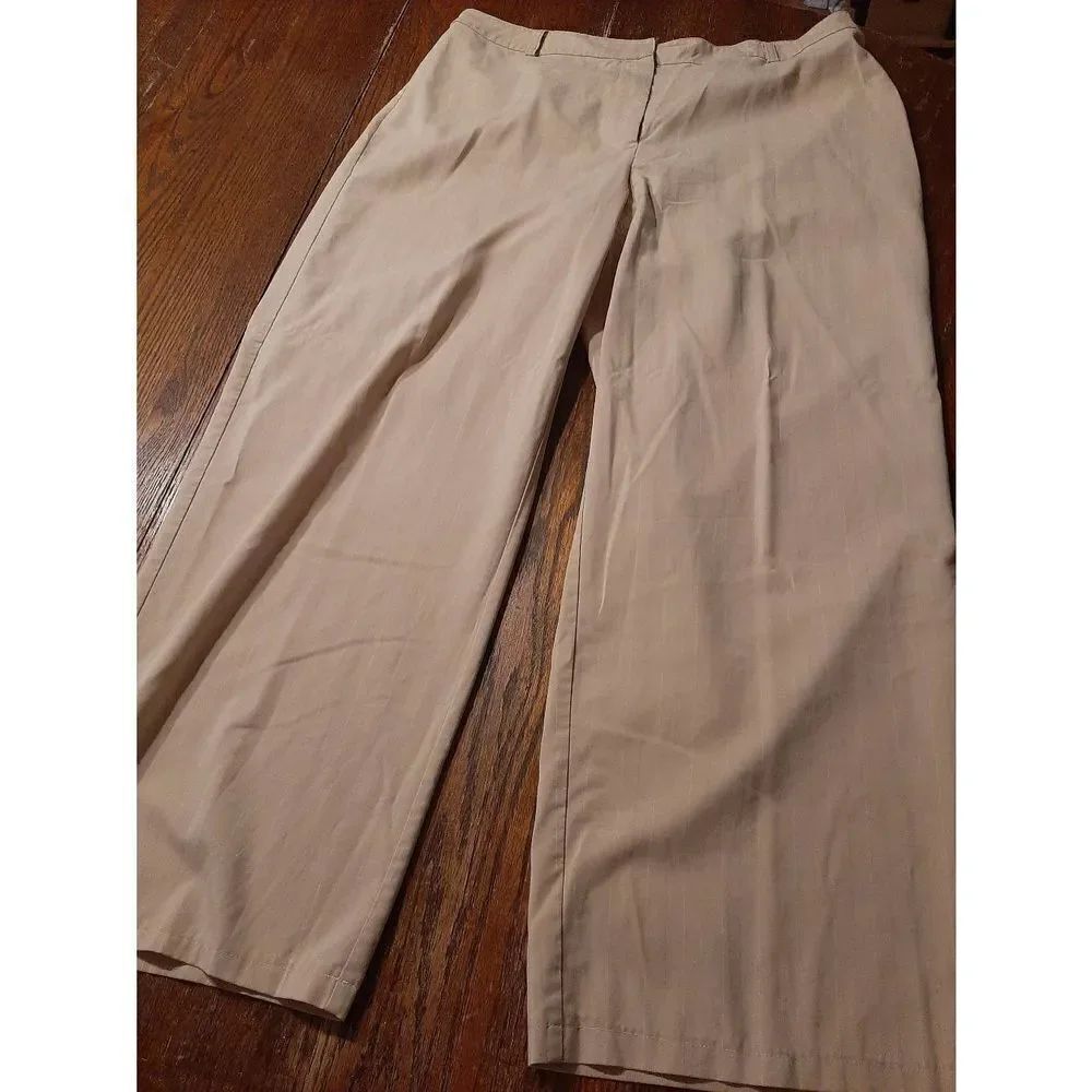Size 16 Jaclyn Smith Tan White Pink Pin Stripe Pants Dress Casual w Belt Loops